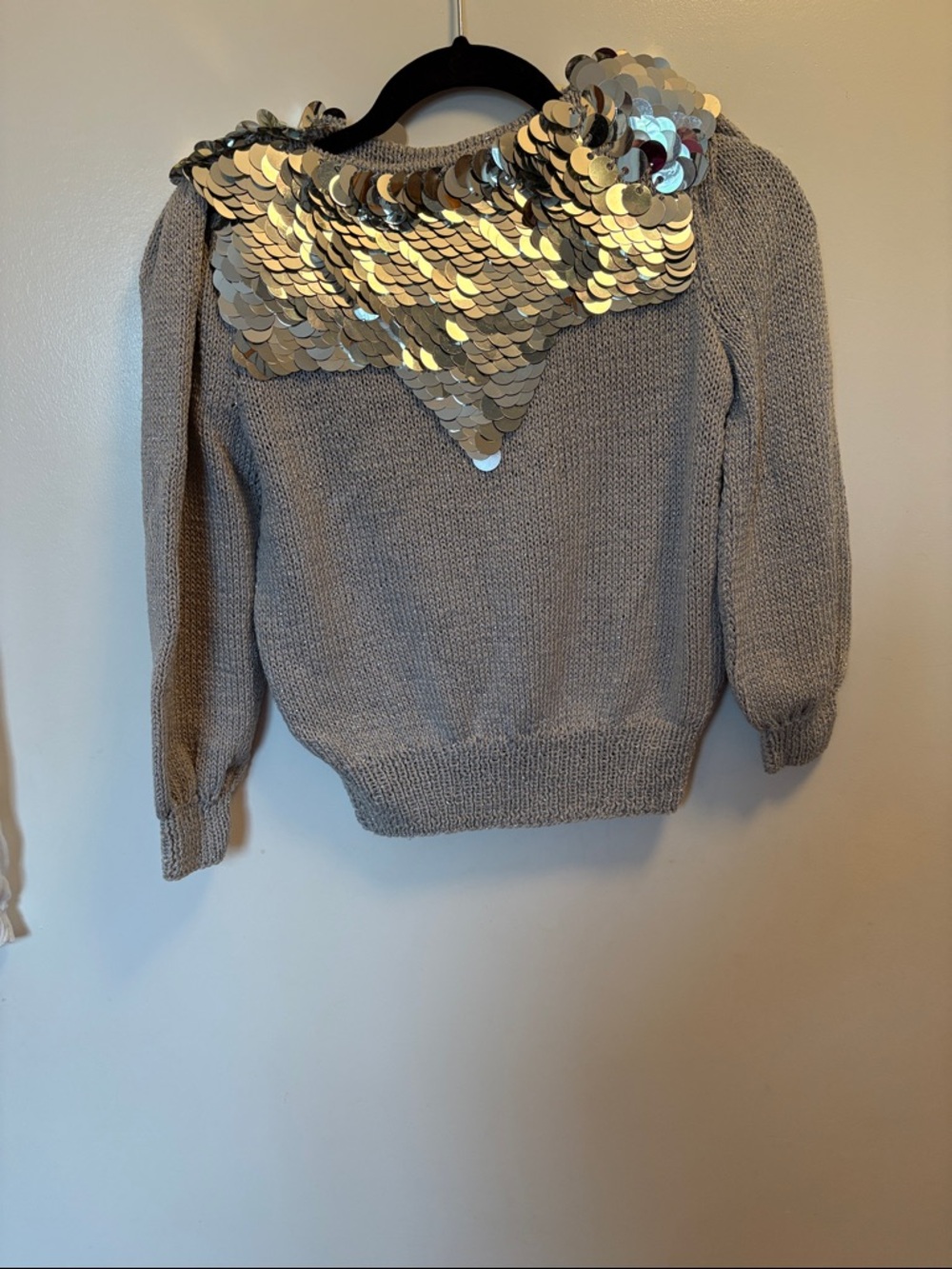 Women's Gray Sweater with Metallic Sequin Collar